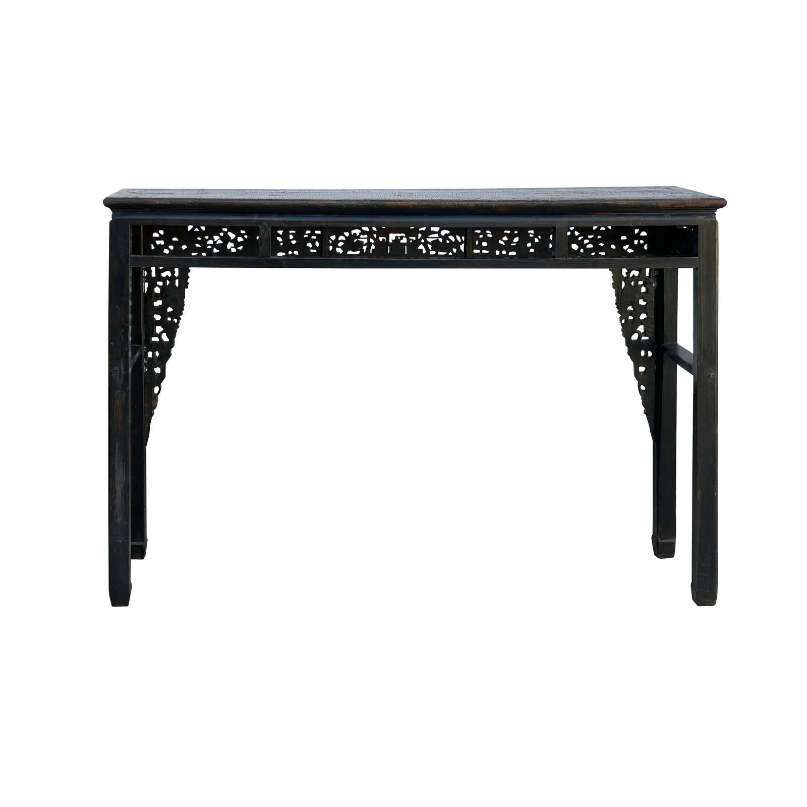 Chinese Vintage Black Golden Carving Motif Tall Altar Console Table - 2