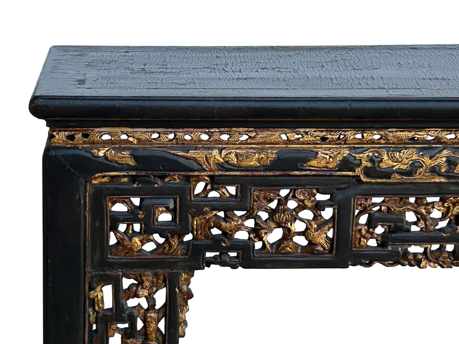 Chinese Vintage Black Golden Carving Motif Tall Altar Console Table - 5
