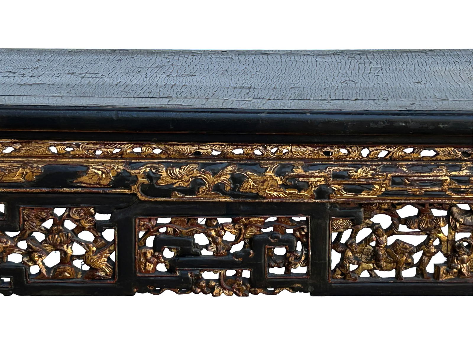 Chinese Vintage Black Golden Carving Motif Tall Altar Console Table - 6