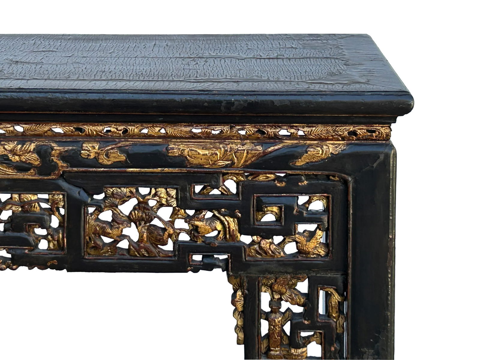 Chinese Vintage Black Golden Carving Motif Tall Altar Console Table - 9