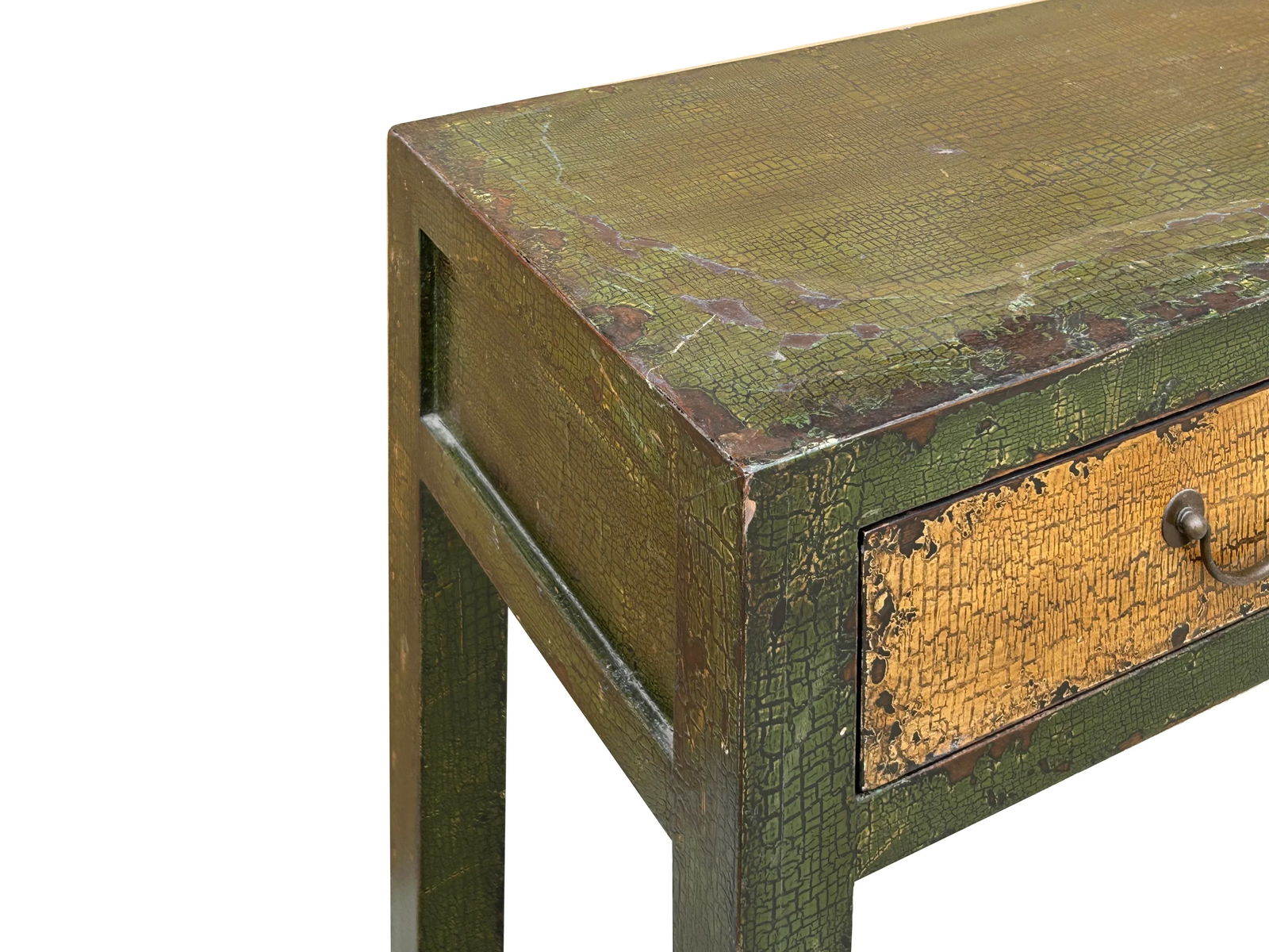 Vintage Rustic Fabric Grass Green Lacquer 3 Drawers Console Table - 12