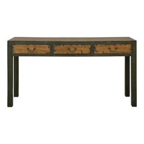 Vintage Rustic Fabric Grass Green Lacquer 3 Drawers Console Table
