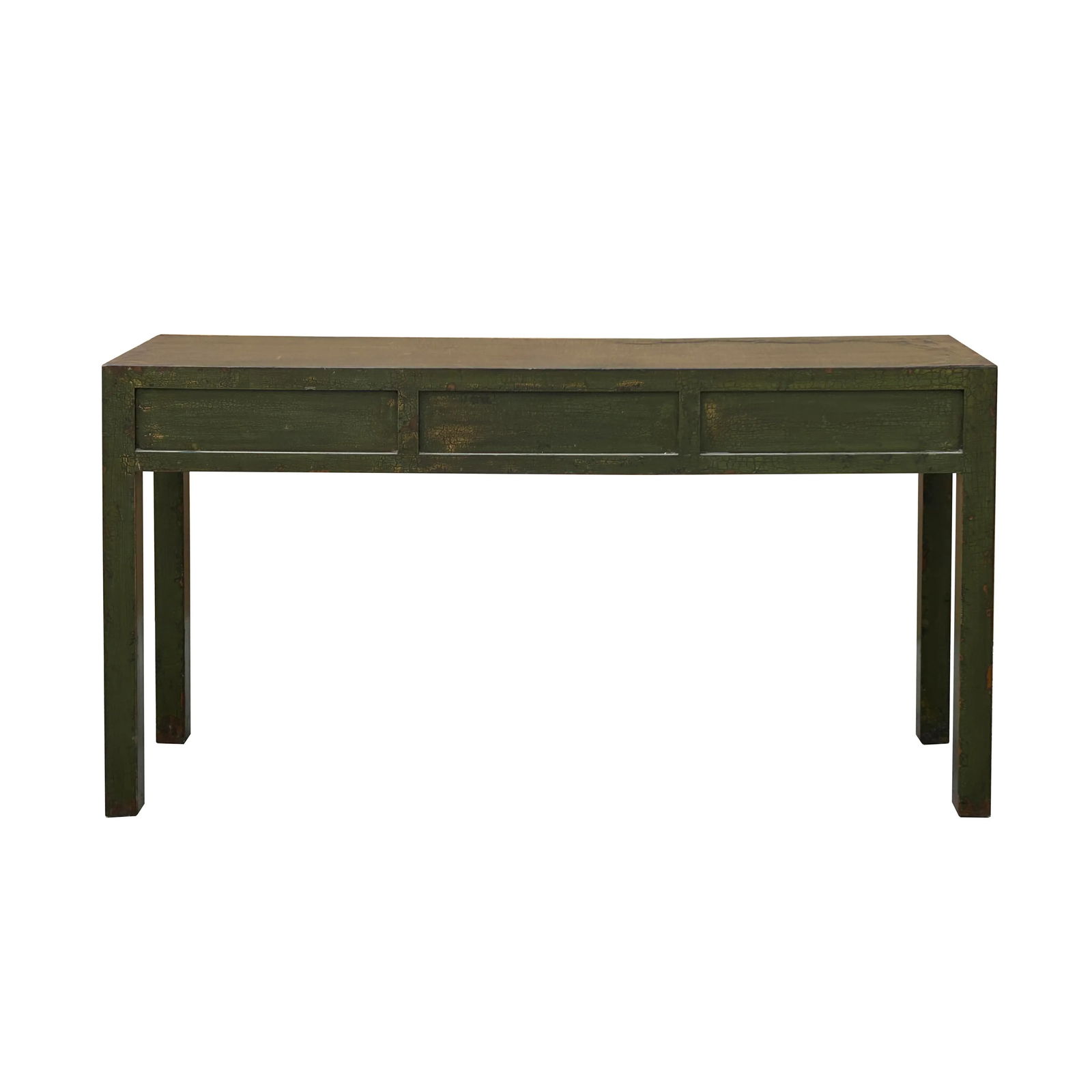 Vintage Rustic Fabric Grass Green Lacquer 3 Drawers Console Table - 3