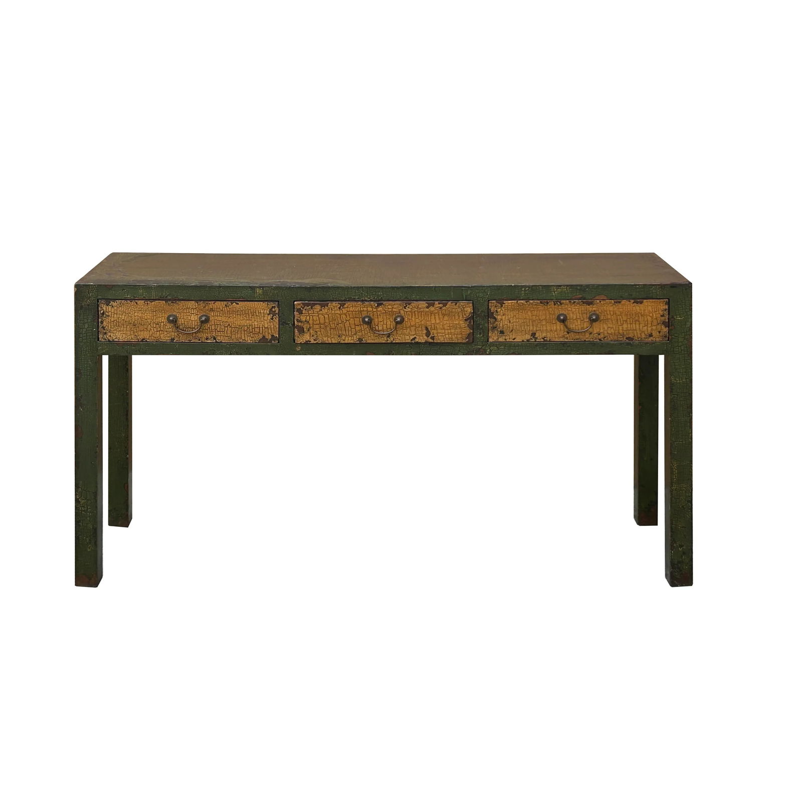 Vintage Rustic Fabric Grass Green Lacquer 3 Drawers Console Table - 5