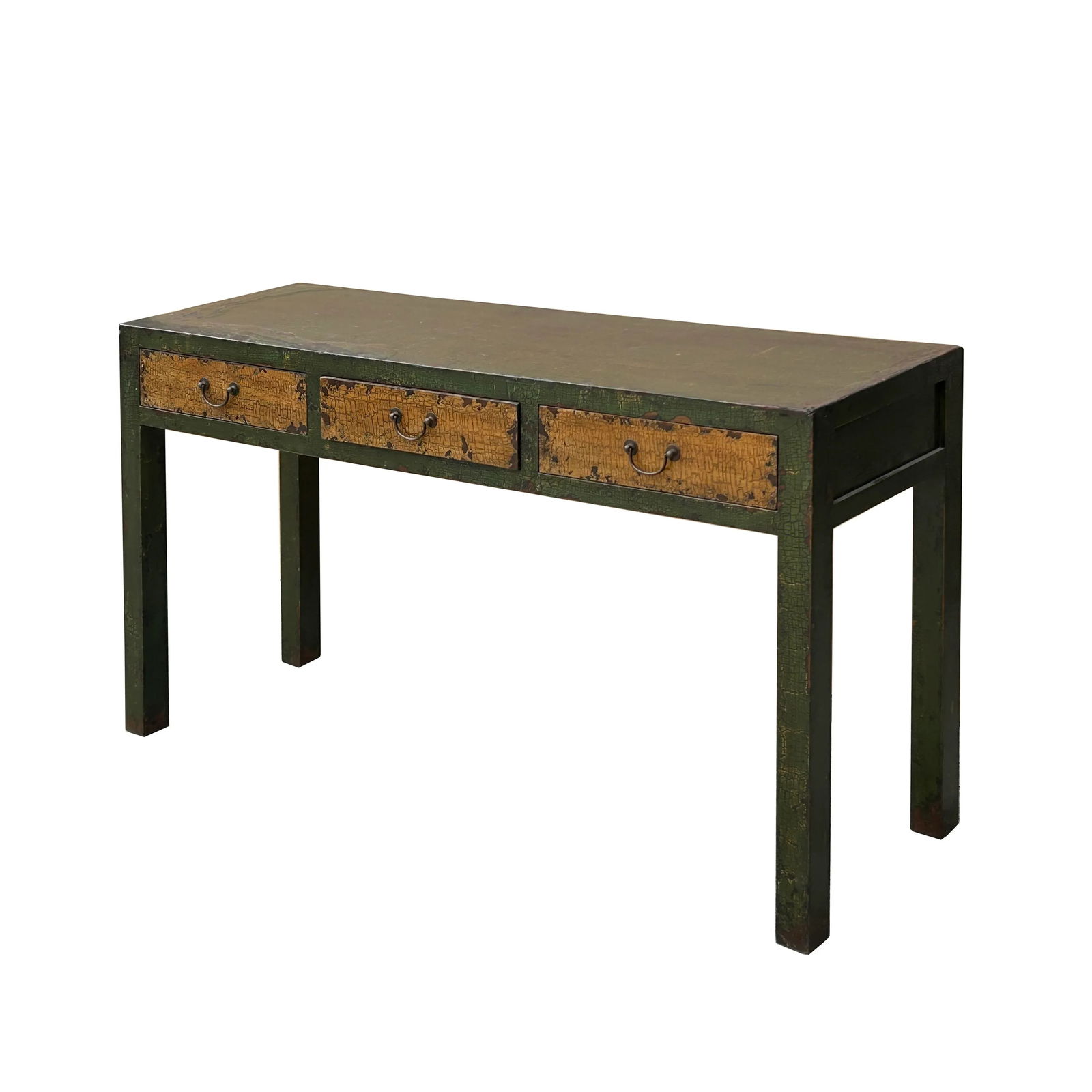 Vintage Rustic Fabric Grass Green Lacquer 3 Drawers Console Table - 6