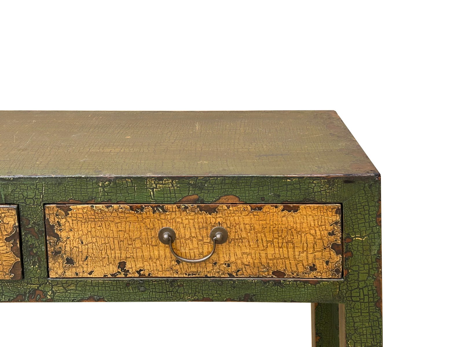 Vintage Rustic Fabric Grass Green Lacquer 3 Drawers Console Table - 7
