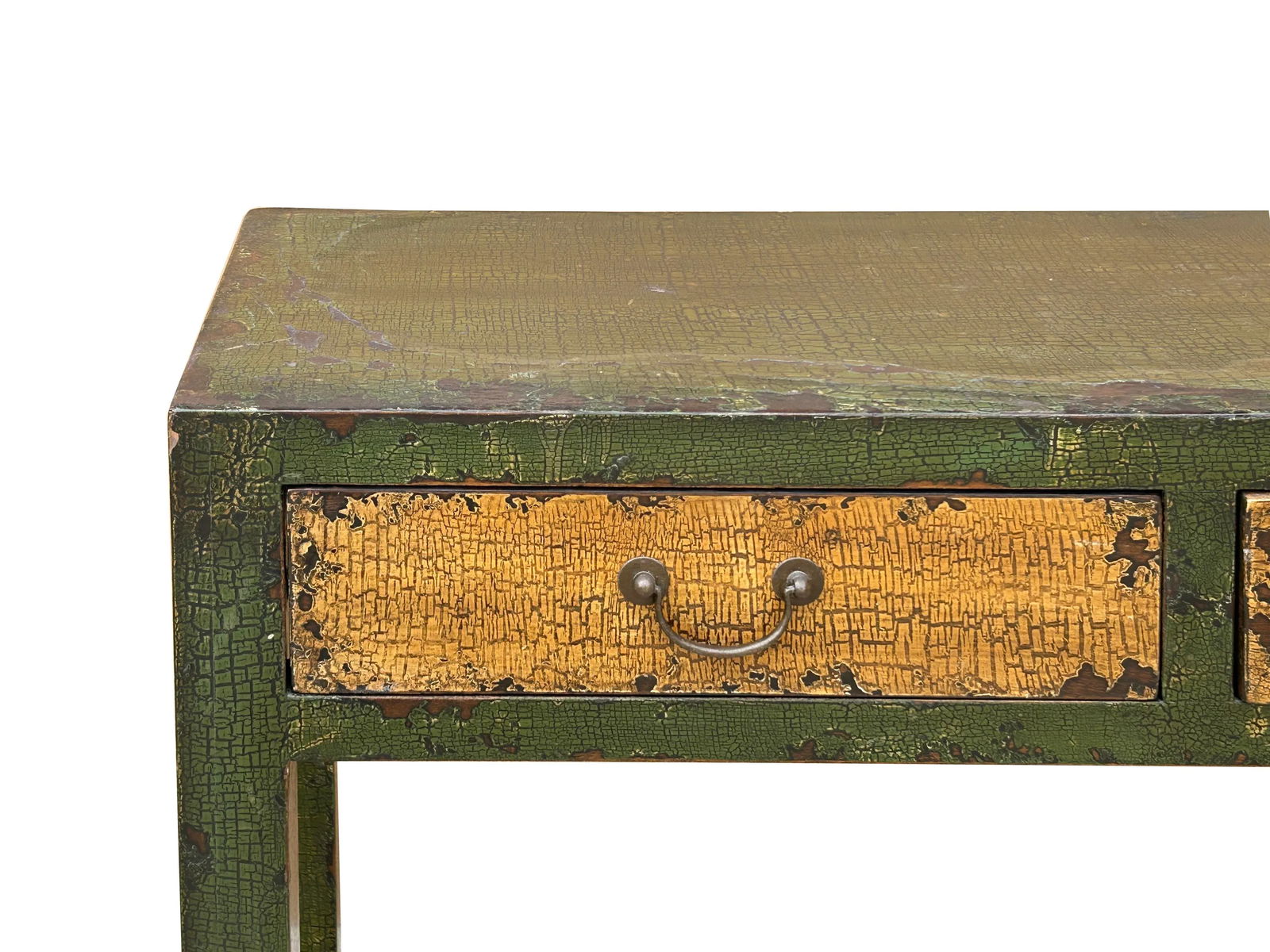 Vintage Rustic Fabric Grass Green Lacquer 3 Drawers Console Table - 8