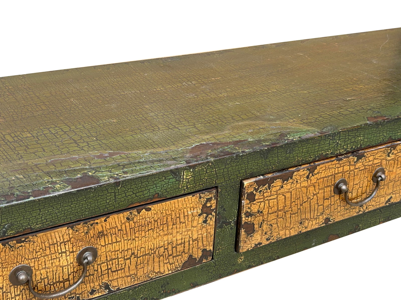 Vintage Rustic Fabric Grass Green Lacquer 3 Drawers Console Table - 9