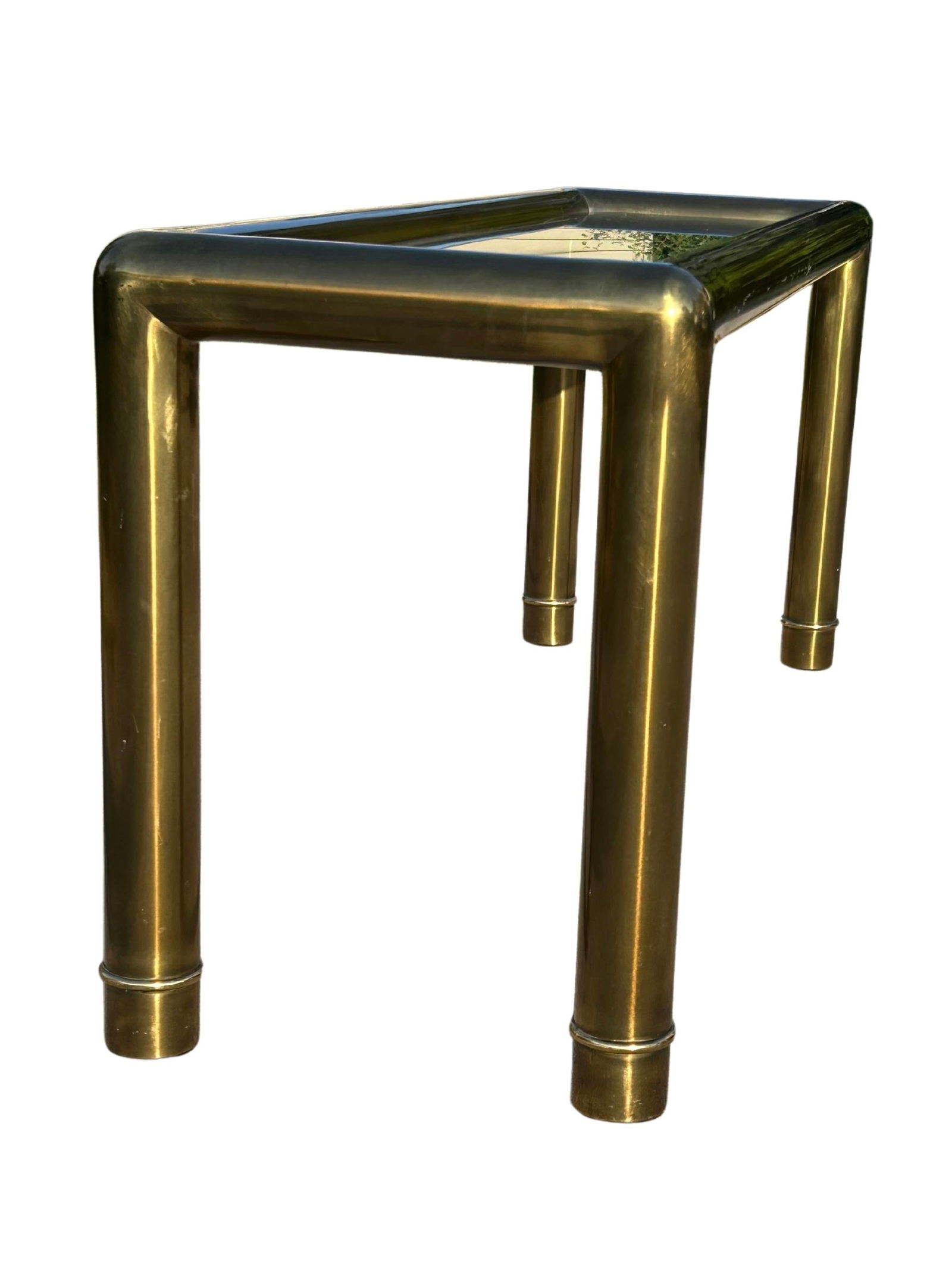 1980s Vintage Mastercraft Attributed Brass Console Table With Beveled Glass Top - 10