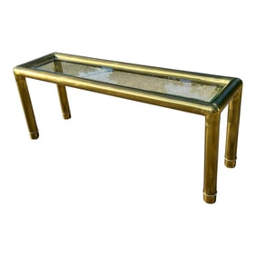 1980s Vintage Mastercraft Attributed Brass Console Table With Beveled Glass Top