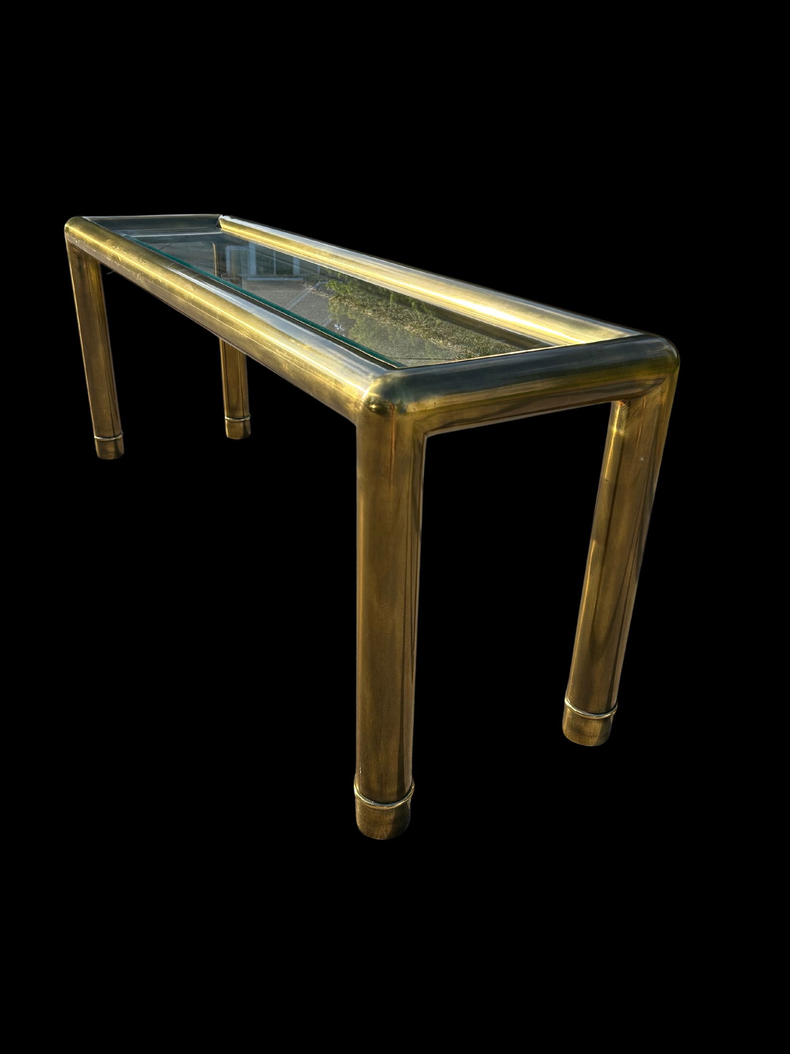1980s Vintage Mastercraft Attributed Brass Console Table With Beveled Glass Top - 4