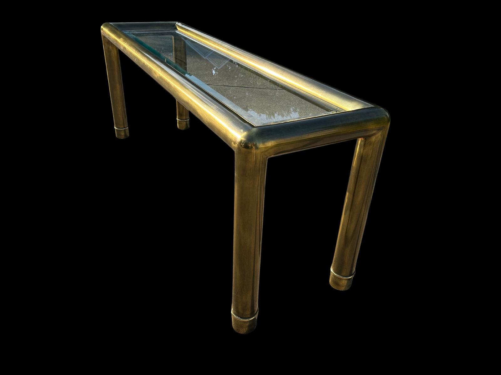 1980s Vintage Mastercraft Attributed Brass Console Table With Beveled Glass Top - 5