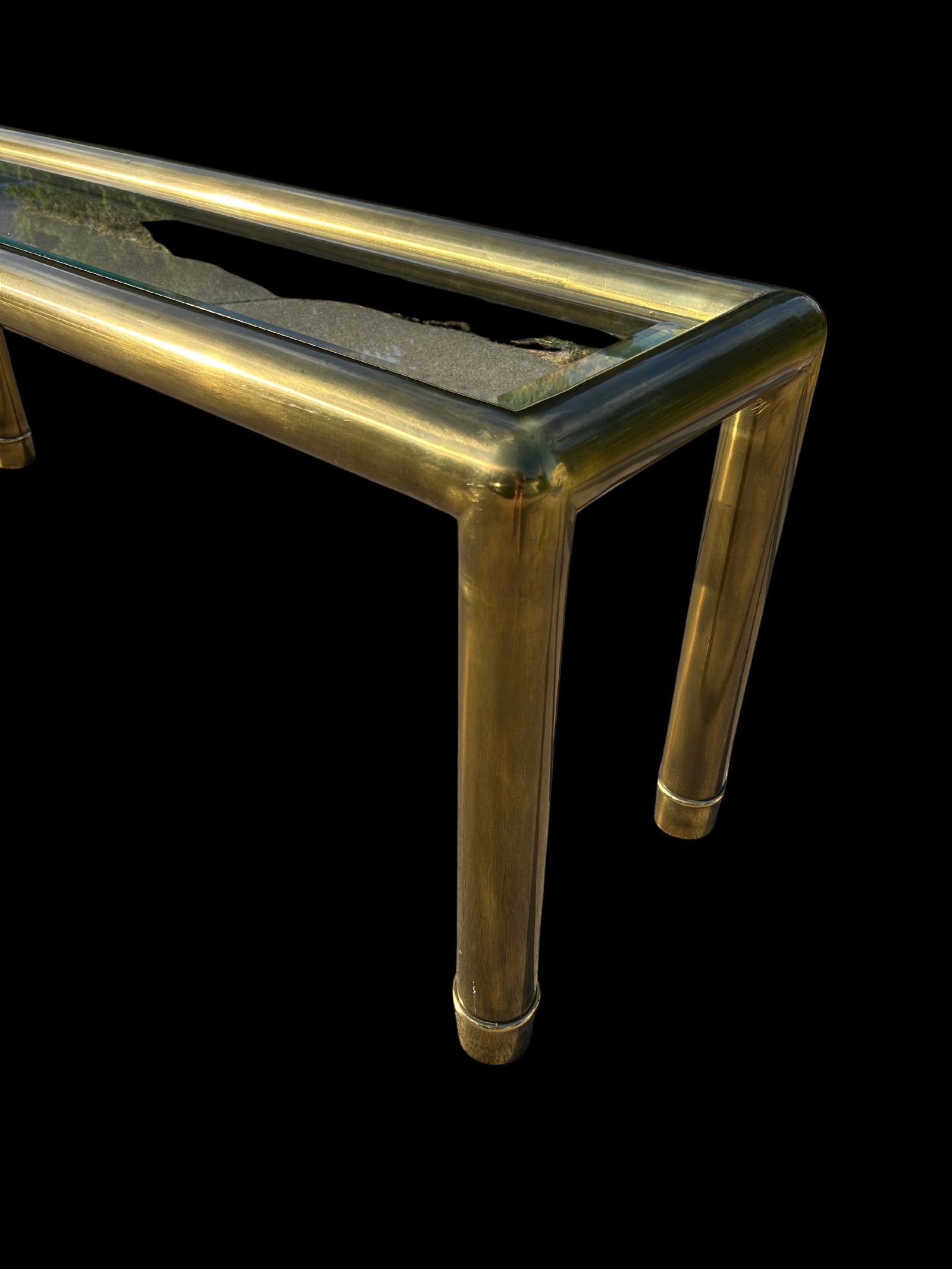 1980s Vintage Mastercraft Attributed Brass Console Table With Beveled Glass Top - 6