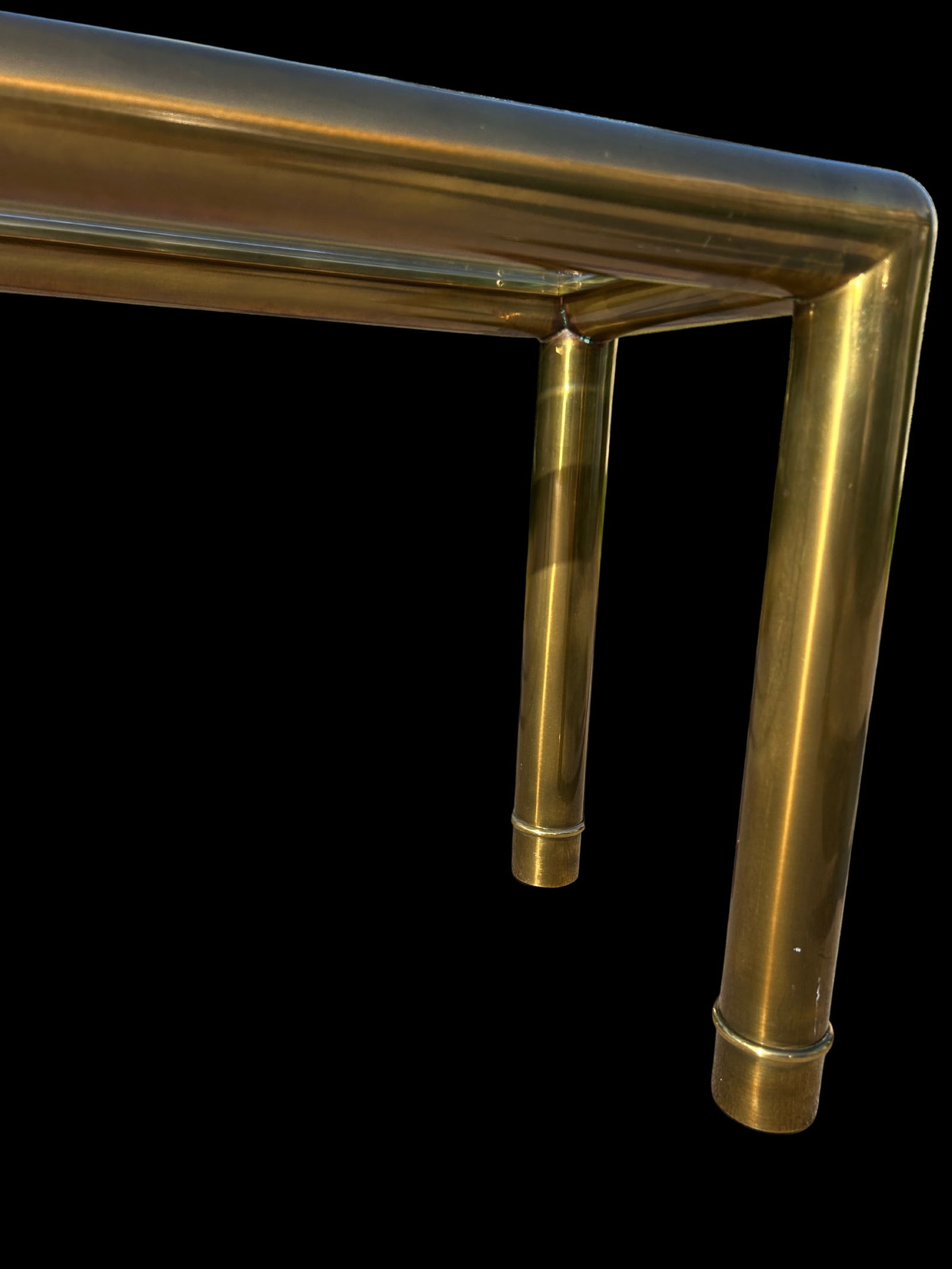 1980s Vintage Mastercraft Attributed Brass Console Table With Beveled Glass Top - 8