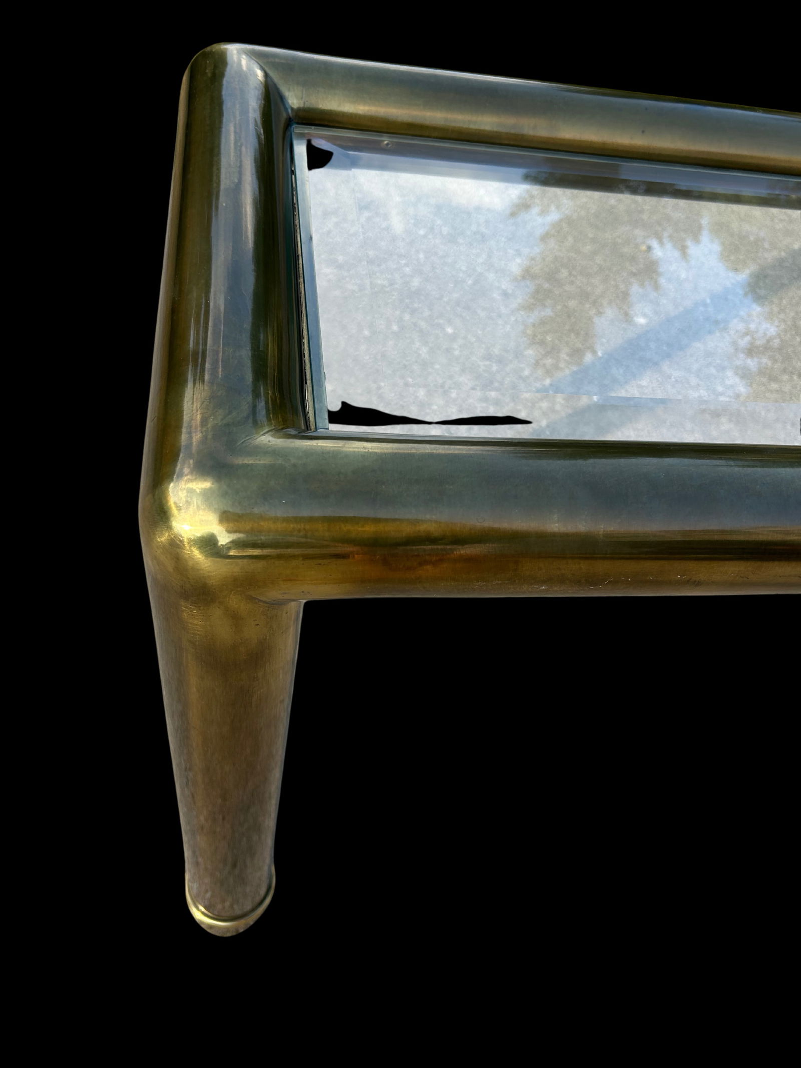 1980s Vintage Mastercraft Attributed Brass Console Table With Beveled Glass Top - 9