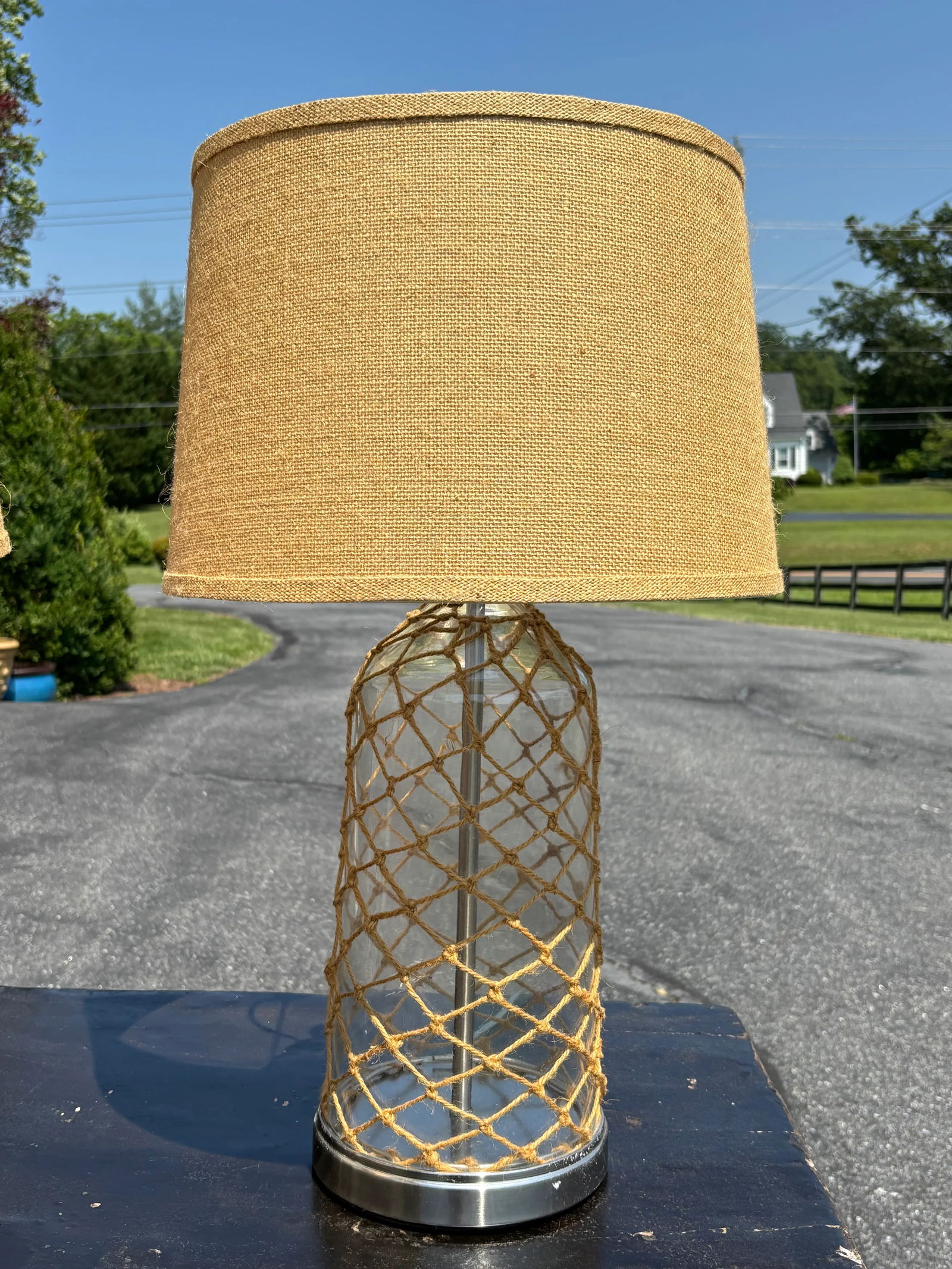 Mid-Century Pair of Nautical Inspired Table Lamps With Linen/Jute Shades and Details - 2
