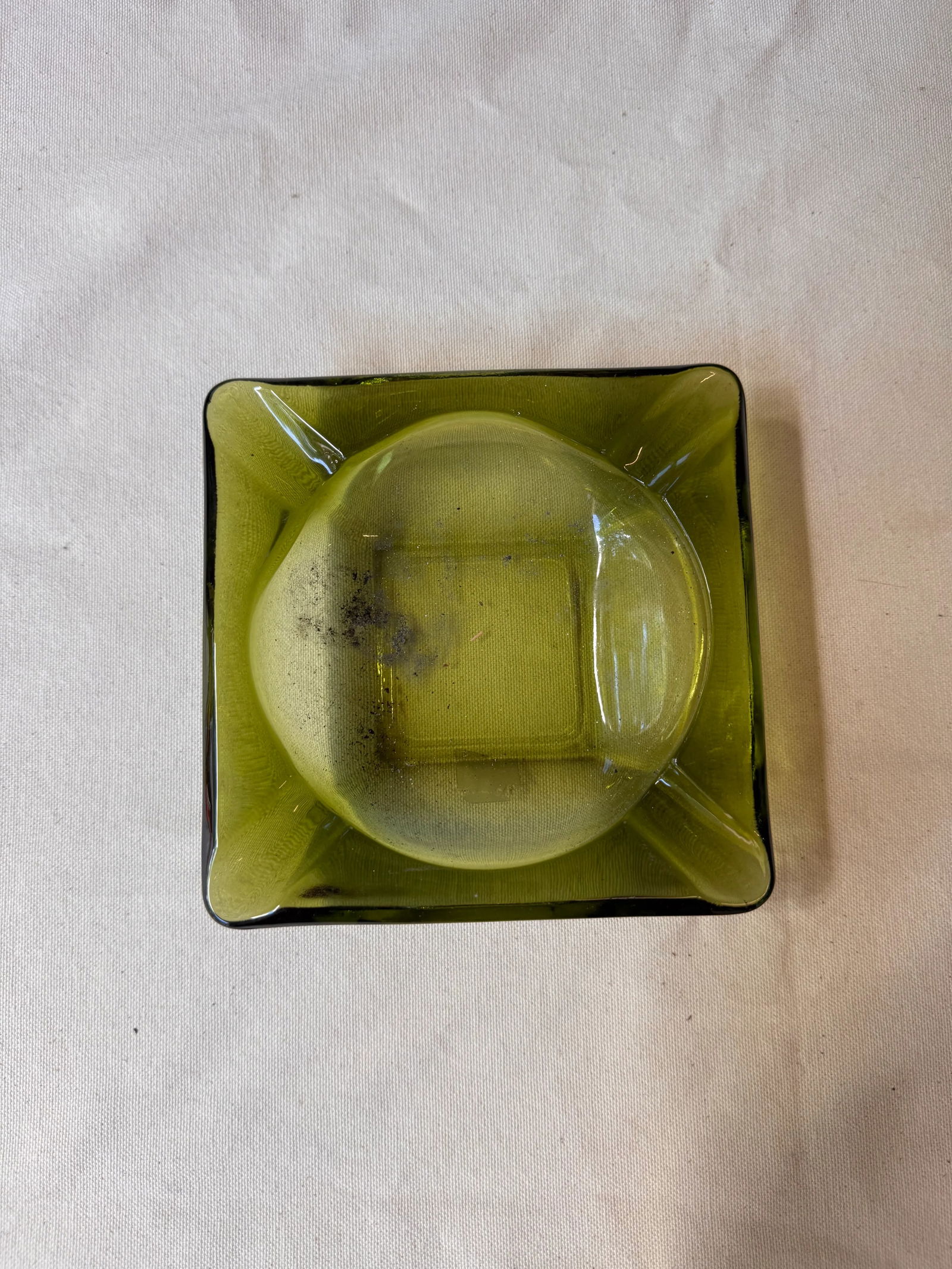 Pair of Vintage Green Glass Ashtrays - 2