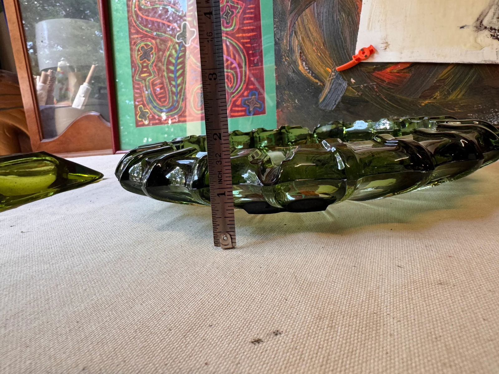 Pair of Vintage Green Glass Ashtrays - 9