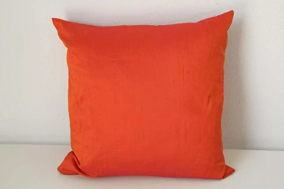 Decorative Burnt Orange Raw Silk Throw Pillow - 5