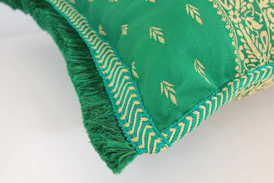 Large Moroccan Damask Green Bolster Lumbar Decorative Pillow - 10