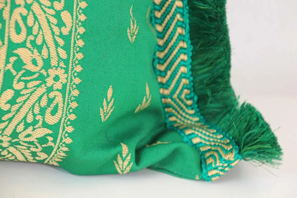 Large Moroccan Damask Green Bolster Lumbar Decorative Pillow - 12