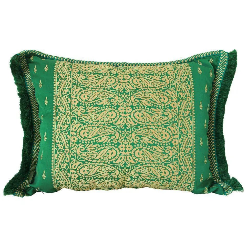 Large Moroccan Damask Green Bolster Lumbar Decorative Pillow - 13