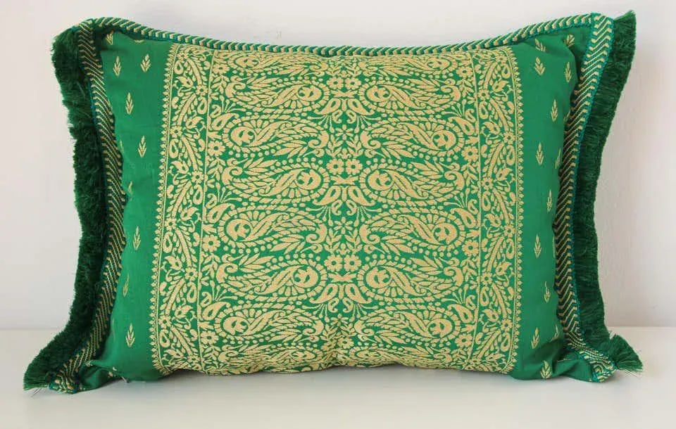 Large Moroccan Damask Green Bolster Lumbar Decorative Pillow - 5