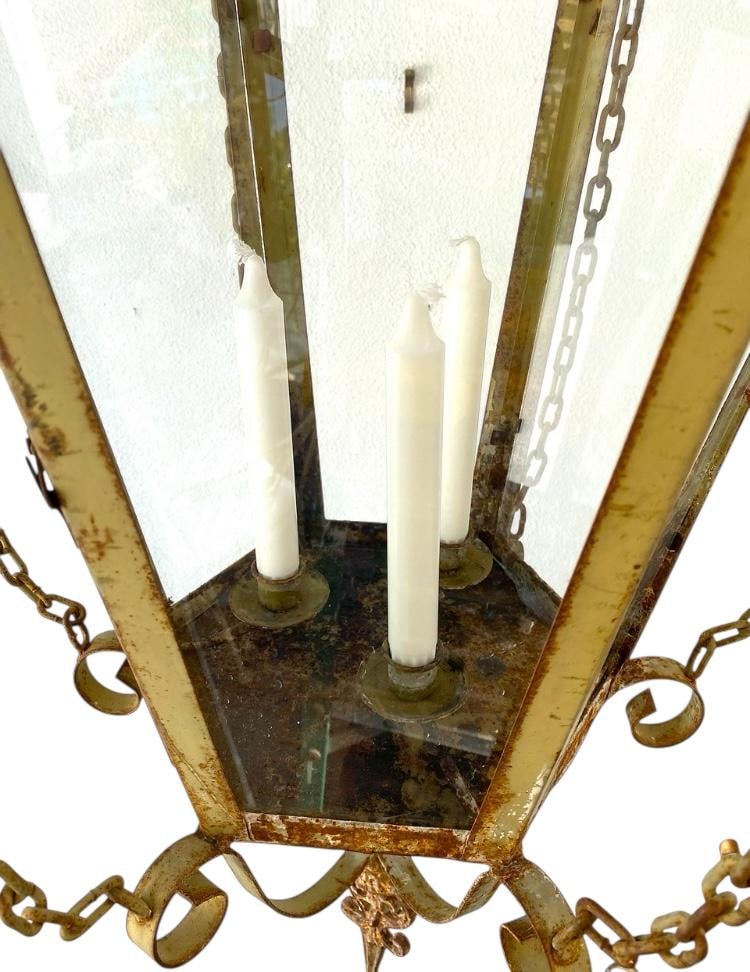 Vintage Large Metal & Glass Hanging Candle Lantern - 2