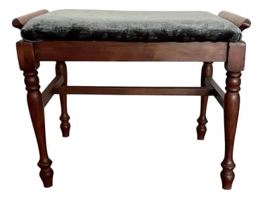 Vintage Wood Stool With New Upholstery