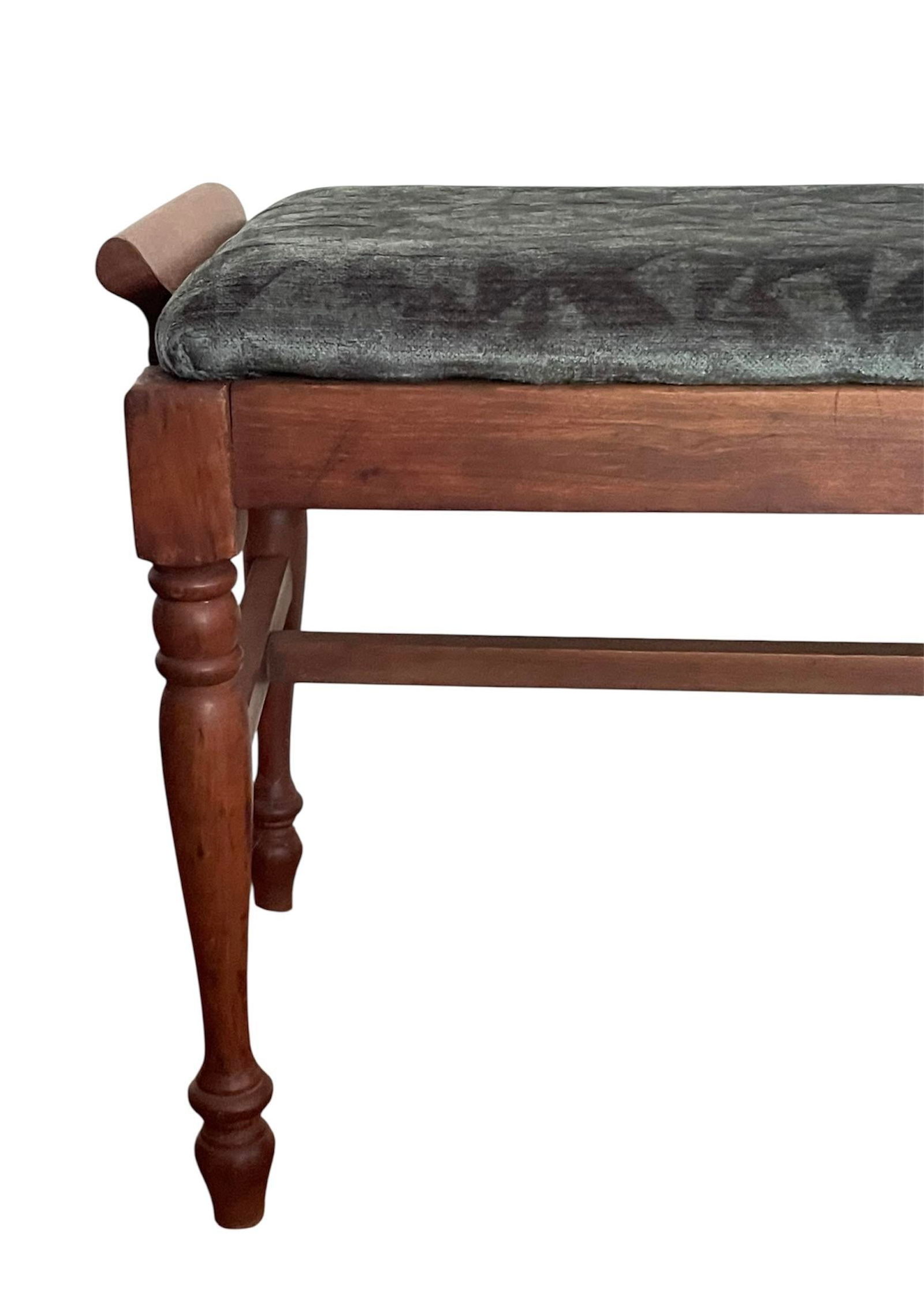 Vintage Wood Stool With New Upholstery - 2