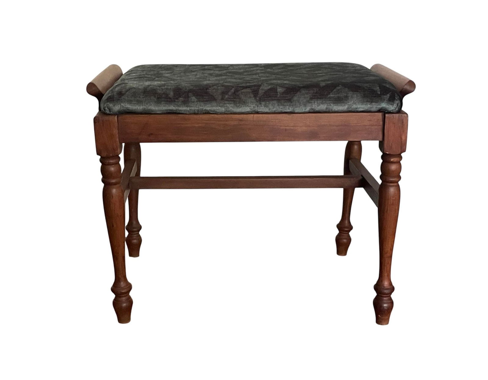 Vintage Wood Stool With New Upholstery - 5