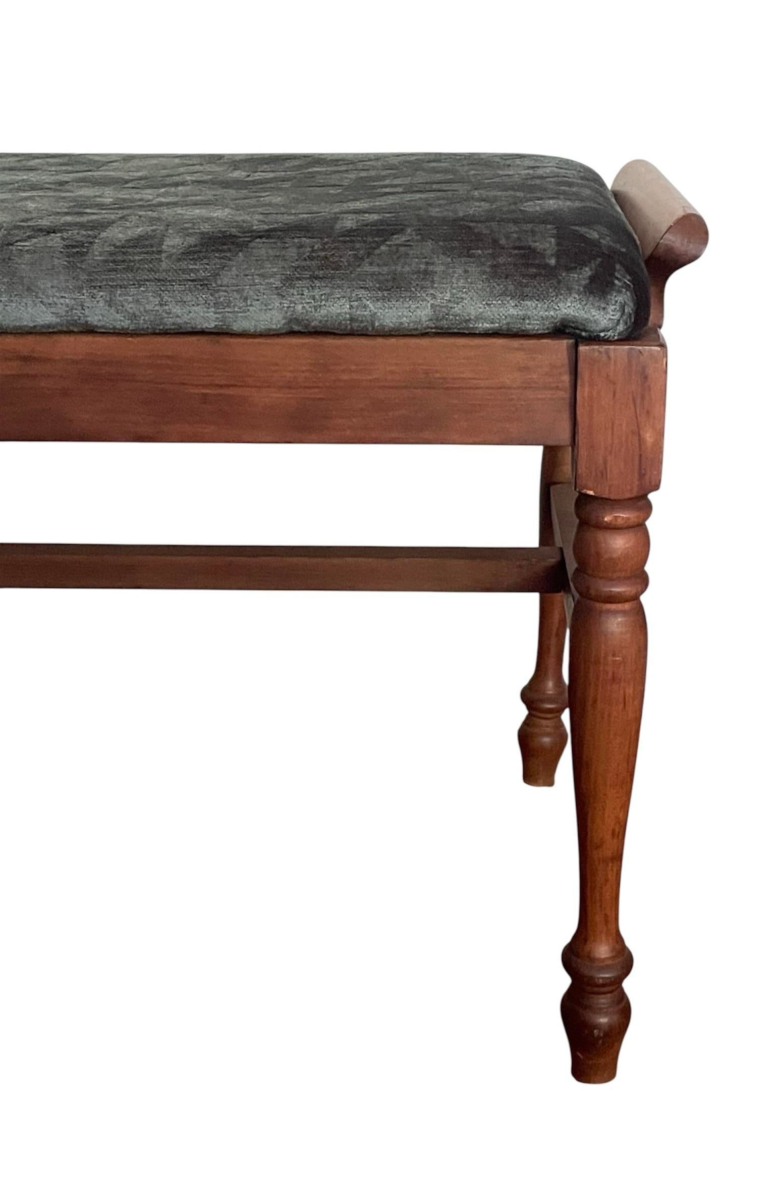 Vintage Wood Stool With New Upholstery - 6