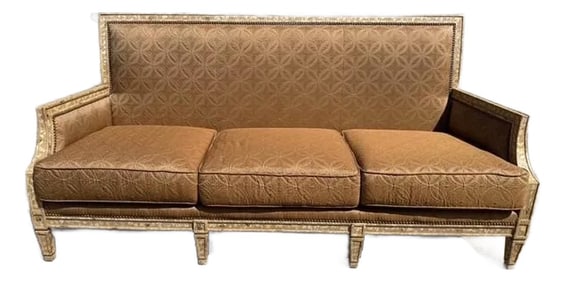 Vintage Painted Sofa With Brass Nail Heads and Cross-Back Detail