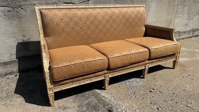 Vintage Painted Sofa With Brass Nail Heads and Cross-Back Detail - 2