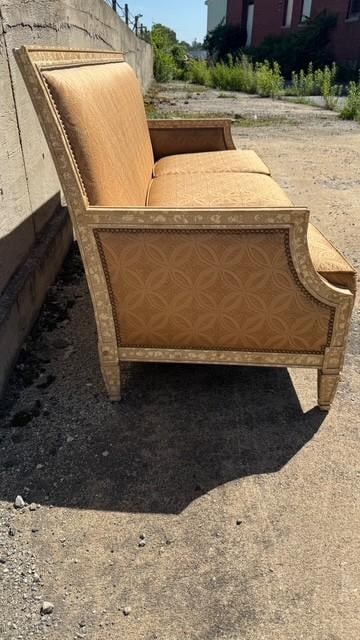 Vintage Painted Sofa With Brass Nail Heads and Cross-Back Detail - 4