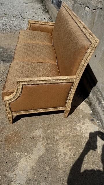 Vintage Painted Sofa With Brass Nail Heads and Cross-Back Detail - 5