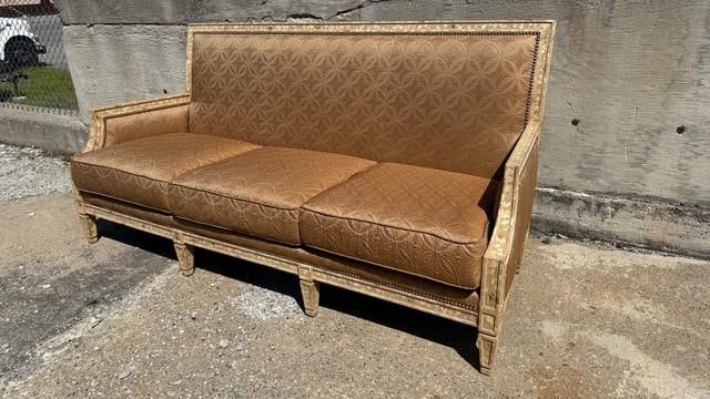 Vintage Painted Sofa With Brass Nail Heads and Cross-Back Detail - 8