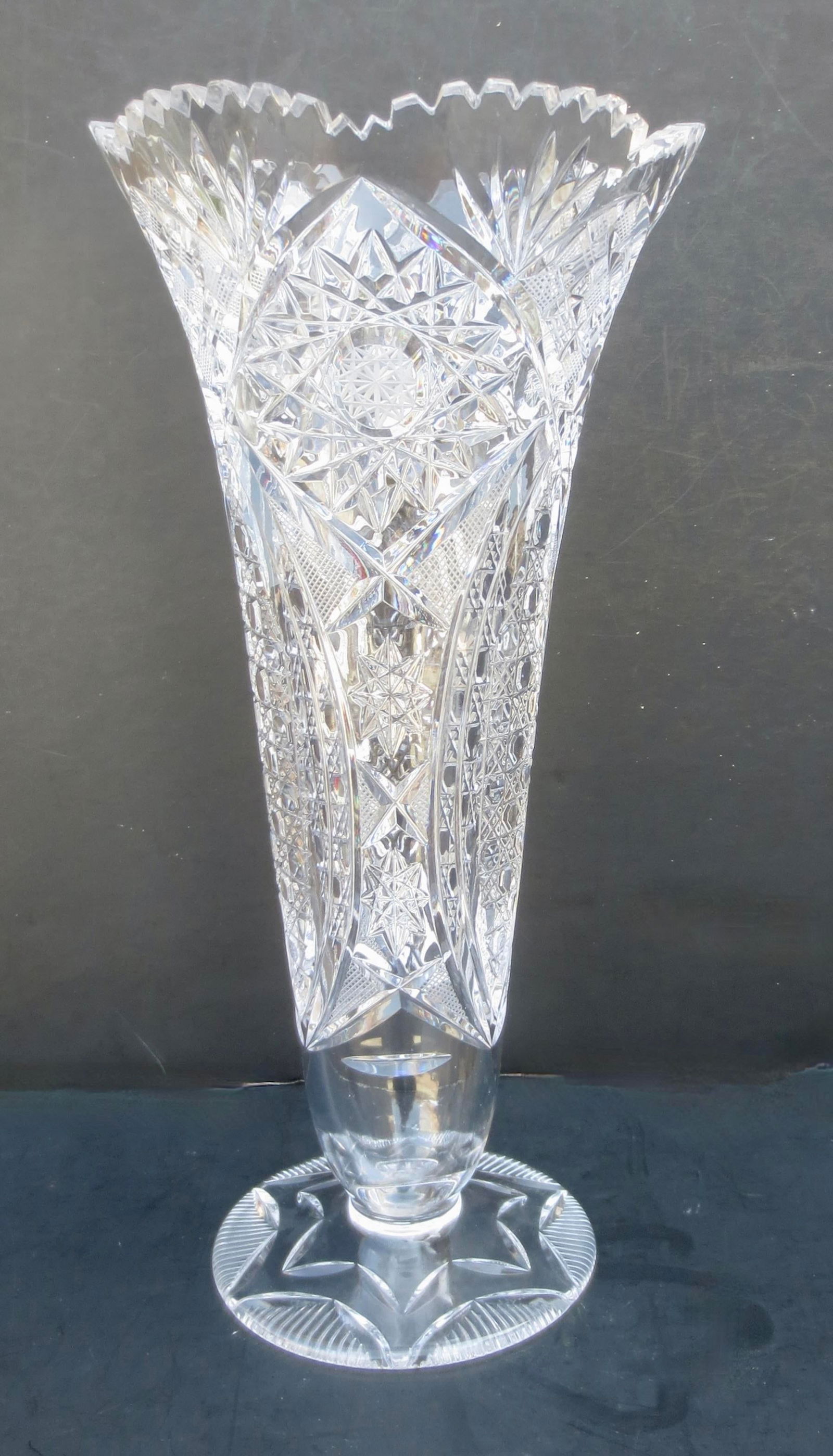 American Brillant Cut Trumpet Vase Circa 1930s - 10
