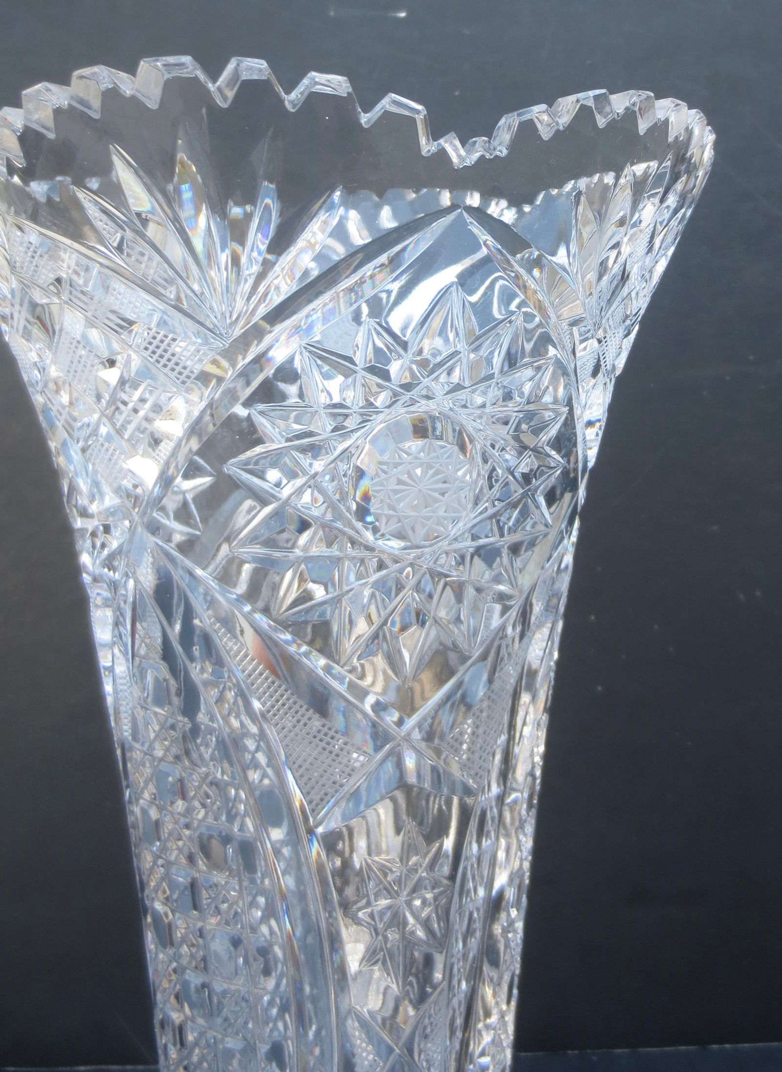 American Brillant Cut Trumpet Vase Circa 1930s - 4