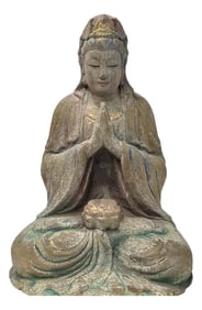 Fade Color Rustic Wood Sitting Bodhisattva Buddha Statue