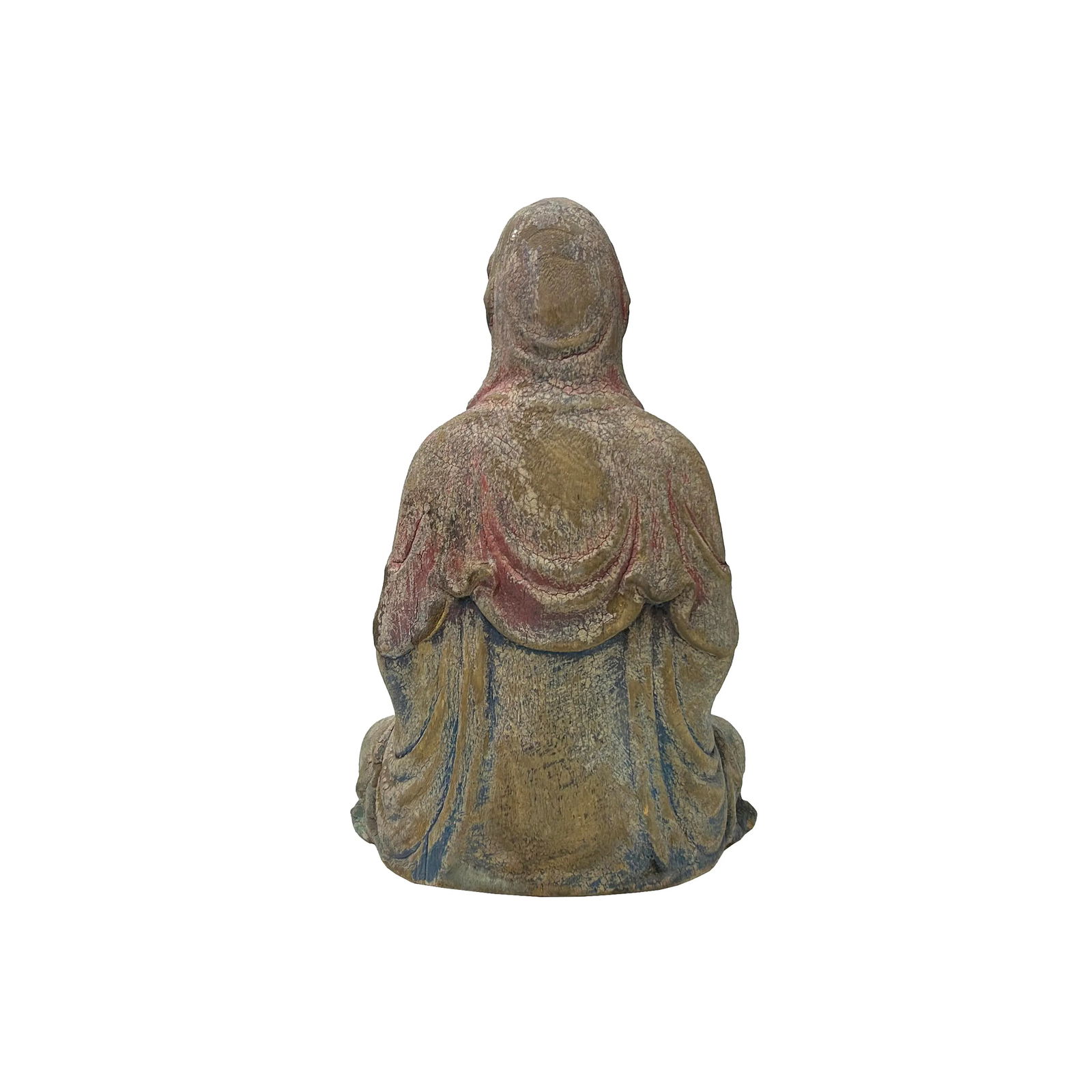 Fade Color Rustic Wood Sitting Bodhisattva Buddha Statue - 2