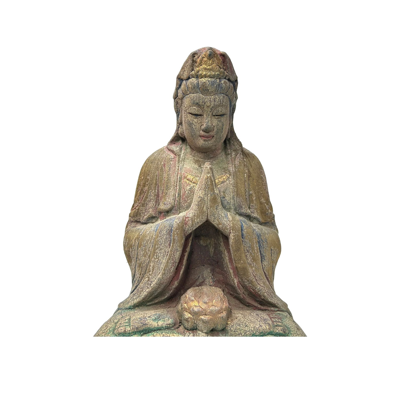 Fade Color Rustic Wood Sitting Bodhisattva Buddha Statue - 6