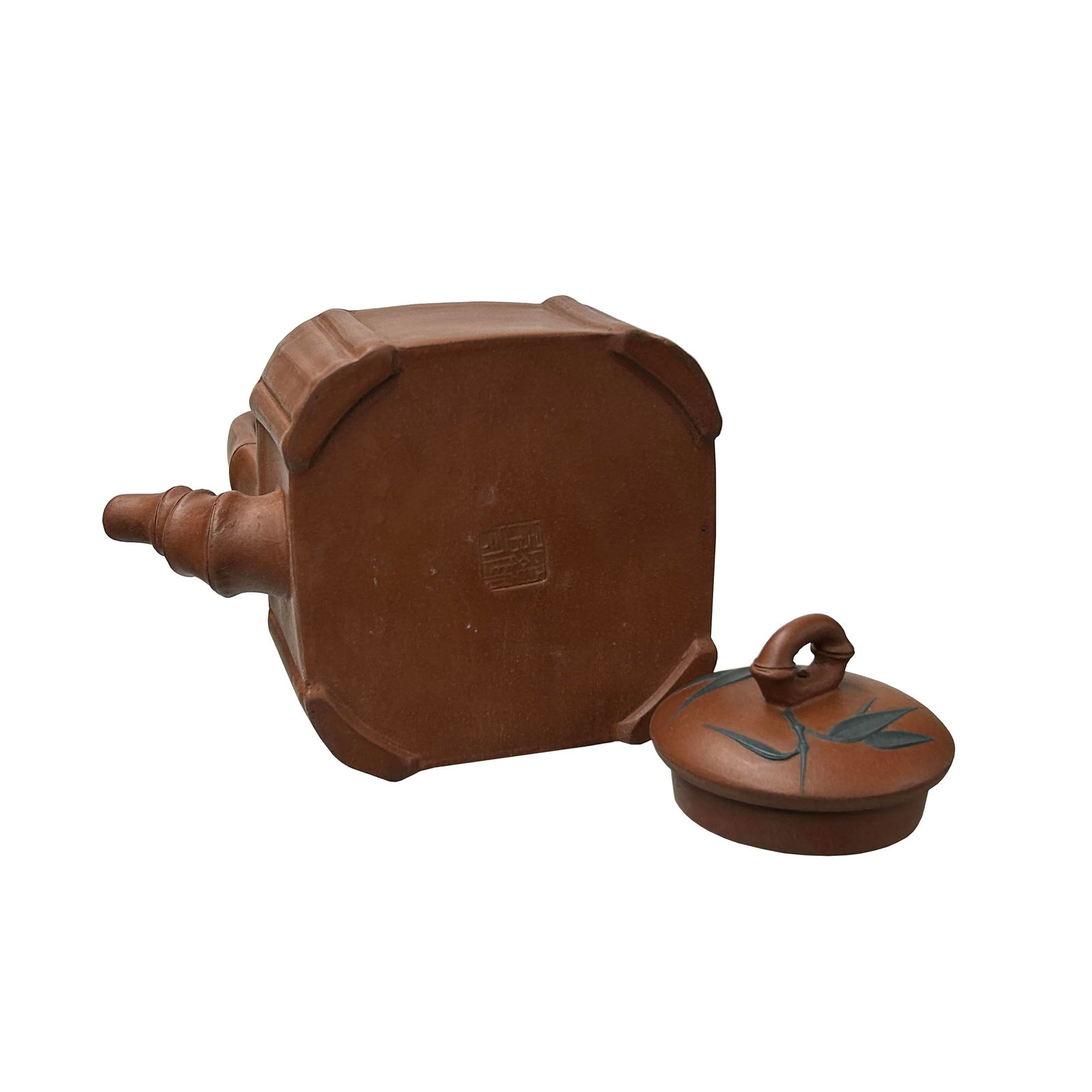 Vintage Chinese Brown Square Shape Zisha Clay Teapot Art Display - 2