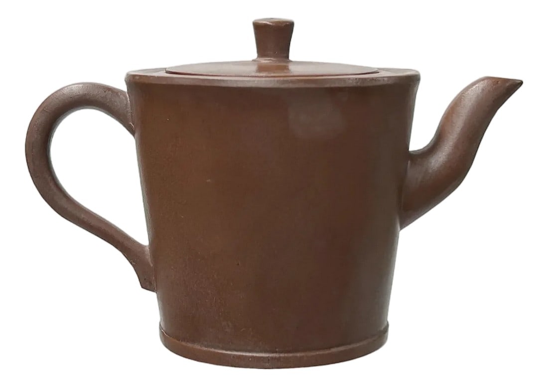 Vintage Brown Simple Cylindrical Plain Zisha Clay Teapot Art Display (1 of 9)