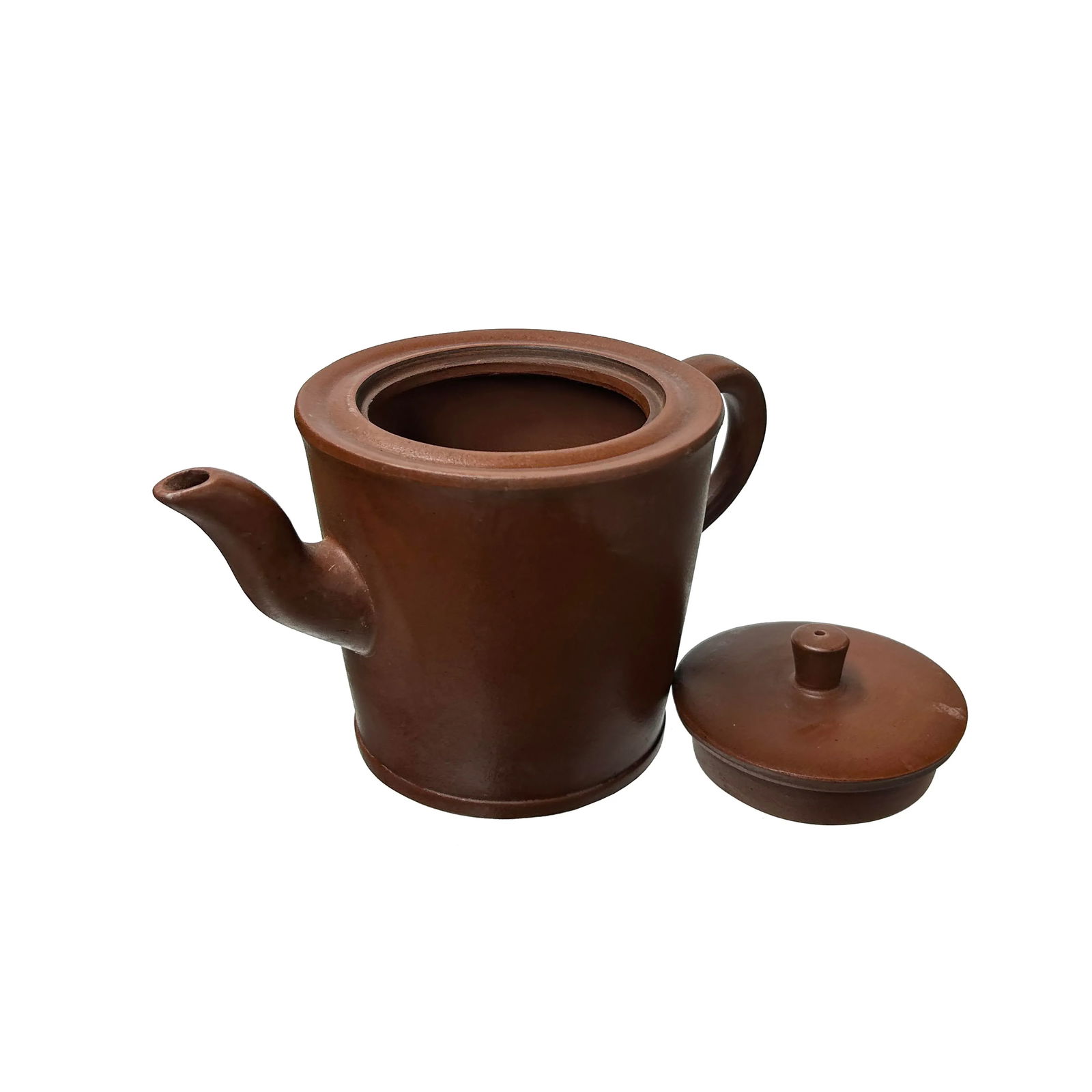 Vintage Brown Simple Cylindrical Plain Zisha Clay Teapot Art Display - 4