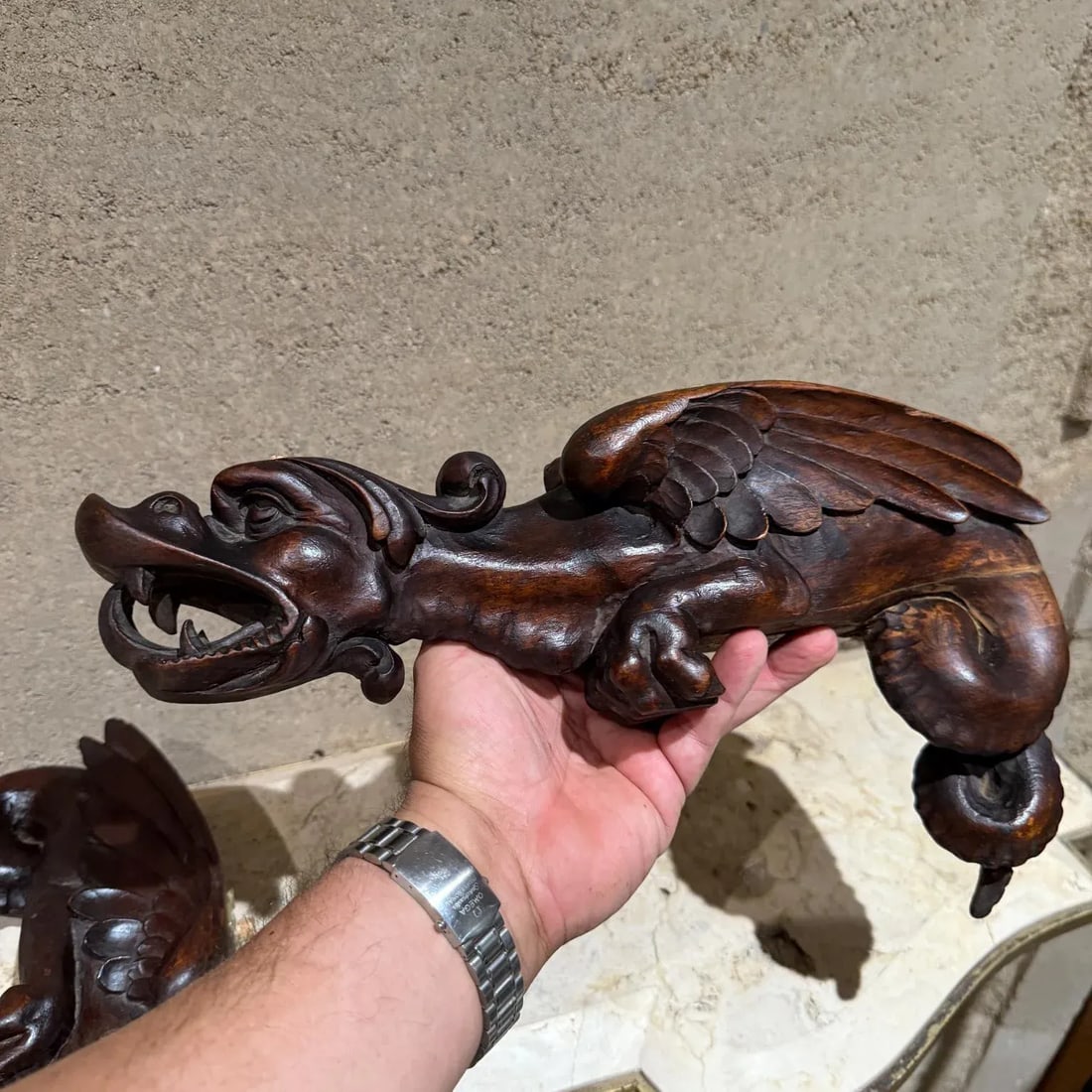 French Wood Corbels Carved Griffin Dragon Gargoyles Figures Architectural Salvage - 12