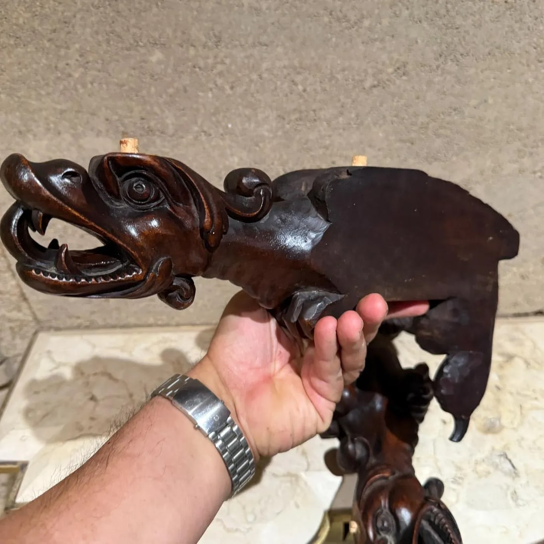 French Wood Corbels Carved Griffin Dragon Gargoyles Figures Architectural Salvage - 5