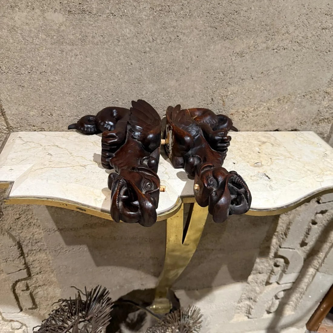 French Wood Corbels Carved Griffin Dragon Gargoyles Figures Architectural Salvage - 7