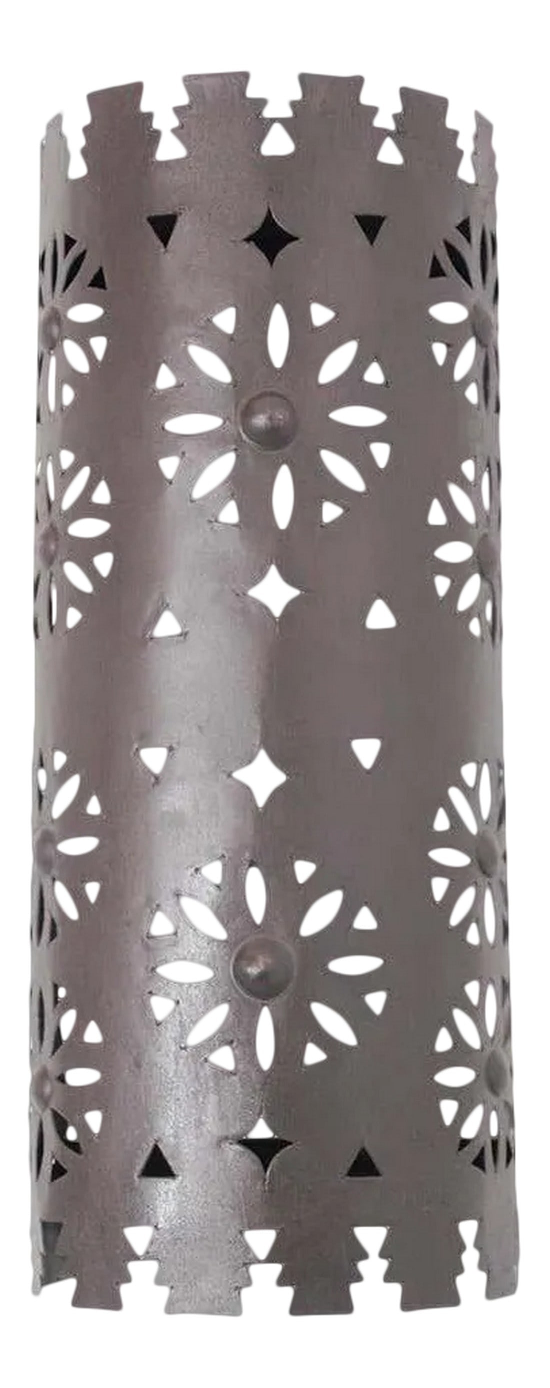 Large Moroccan Metal Wall Sconce Shade: Handcrafted Moroccan Spanish style metal tole sconce shade in cone shape. Hispano Moresque sconce shade with cutout stars and crescent moons. Dark rust finish patina, For use indoor or outdoor. Not