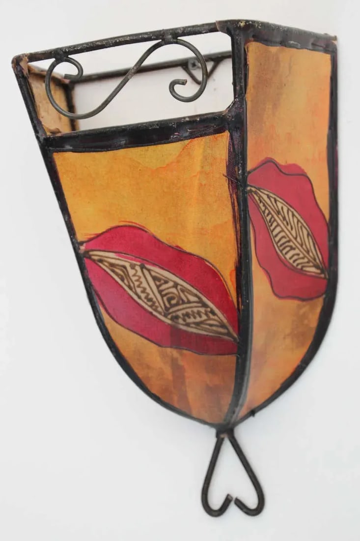 Parchment Moroccan African Art Wall Curved Sconce - 1 - 4